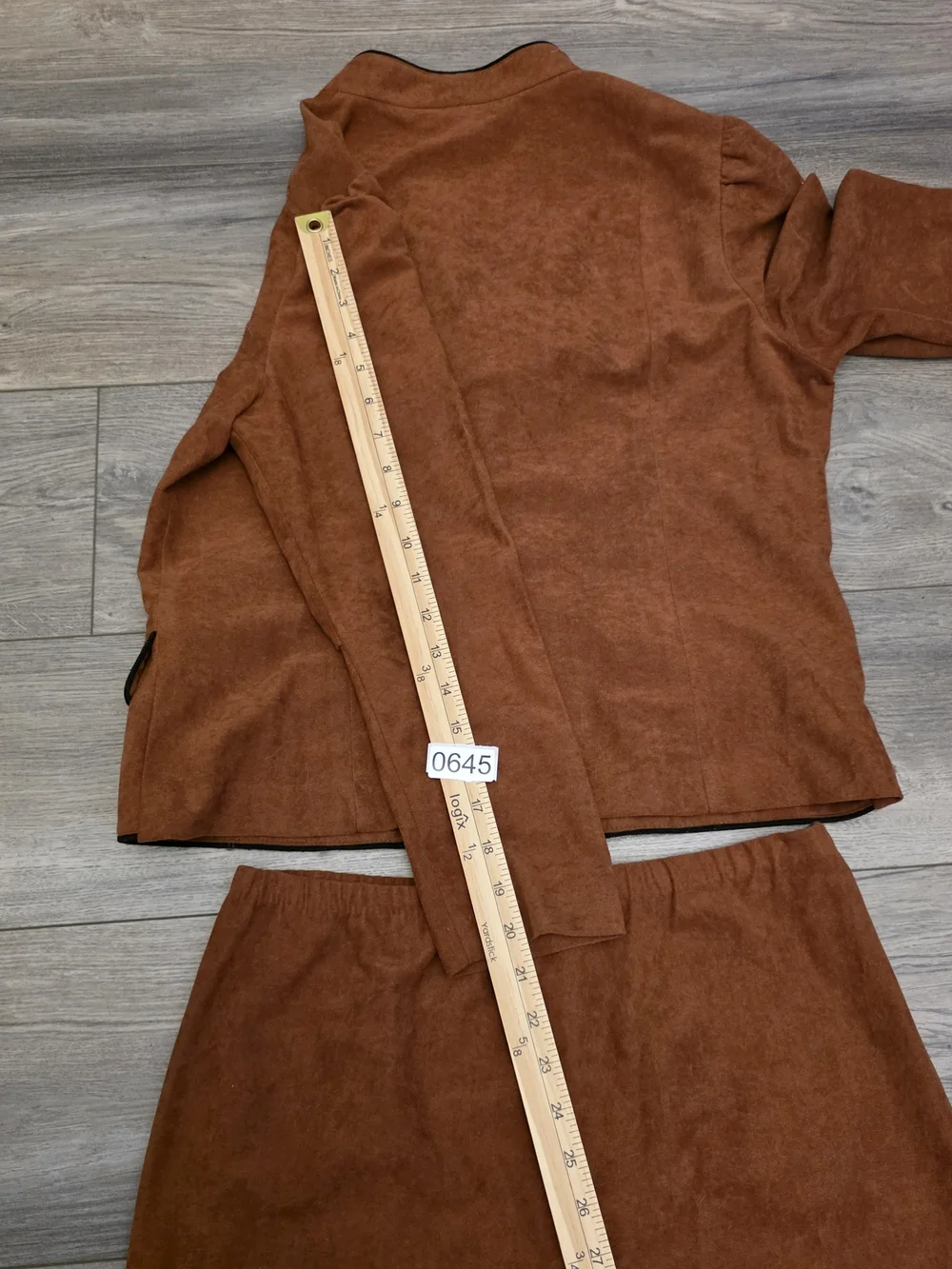 Rust Two-Piece Skirt Set with Buttoned Jacket